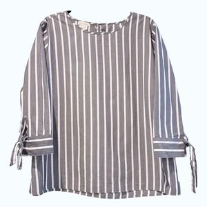 Van Heusen Gray White Striped Long Sleeve Tie Cuff‎ Blouse Top  Womens XL